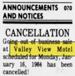 Valley View Motel (Country House) - Jan 1984 - Not Going Out Of Business